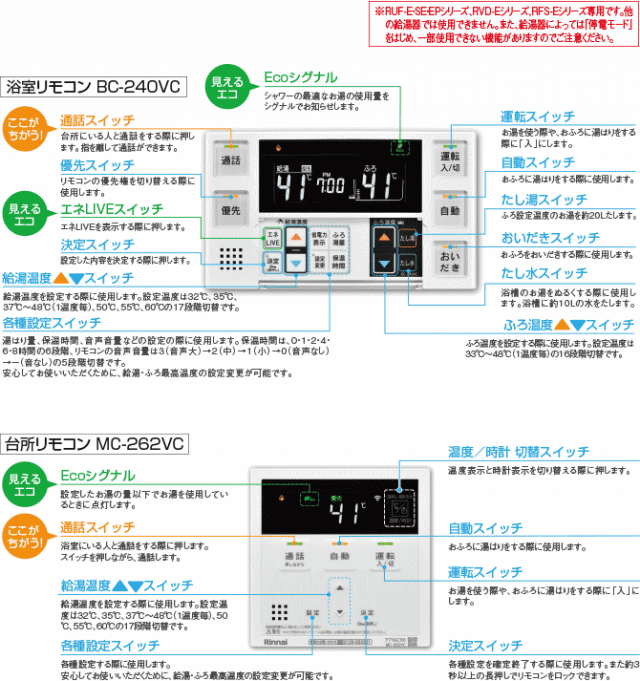 ○リンナイ☆MBC-230V（T）給湯器用マルチリモコン 浴室・台所用セット